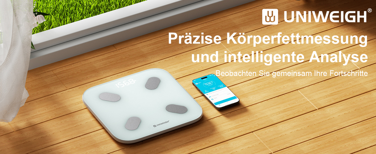 UNIWEIGH Розумна вага для вимірювання ваги тіла, Bluetooth вага для аналізу складу тіла, BMI, жир, м'язи, білок, максимальне навантаження 180 кг