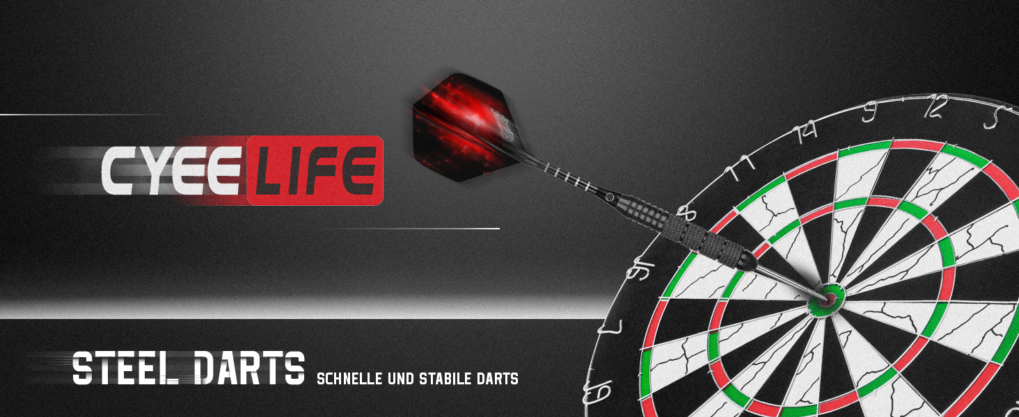 Професійні сталеві дротики CyeeLife з металевими наконечниками (12 шт.) + 24 пір'я + точилка, 22 г (Чорні)
