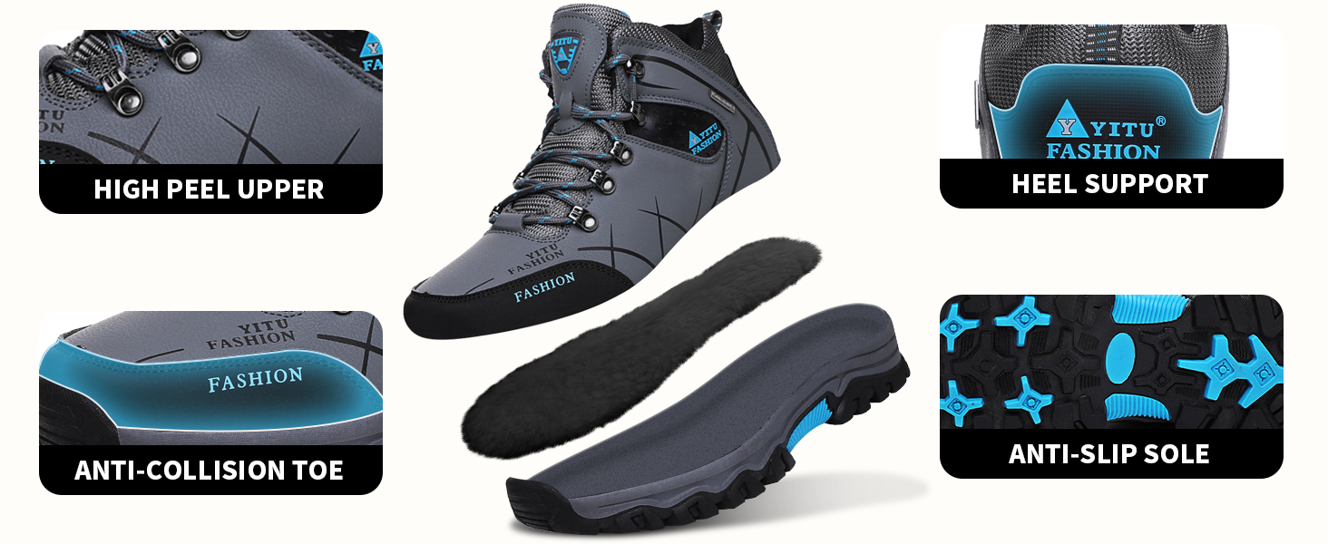 Чоловічі трекінгові черевики Littleplum: зручні, дихаючі, з теплою підкладкою, антиковзаючі, високі, спортивні, чорні, 40 EU