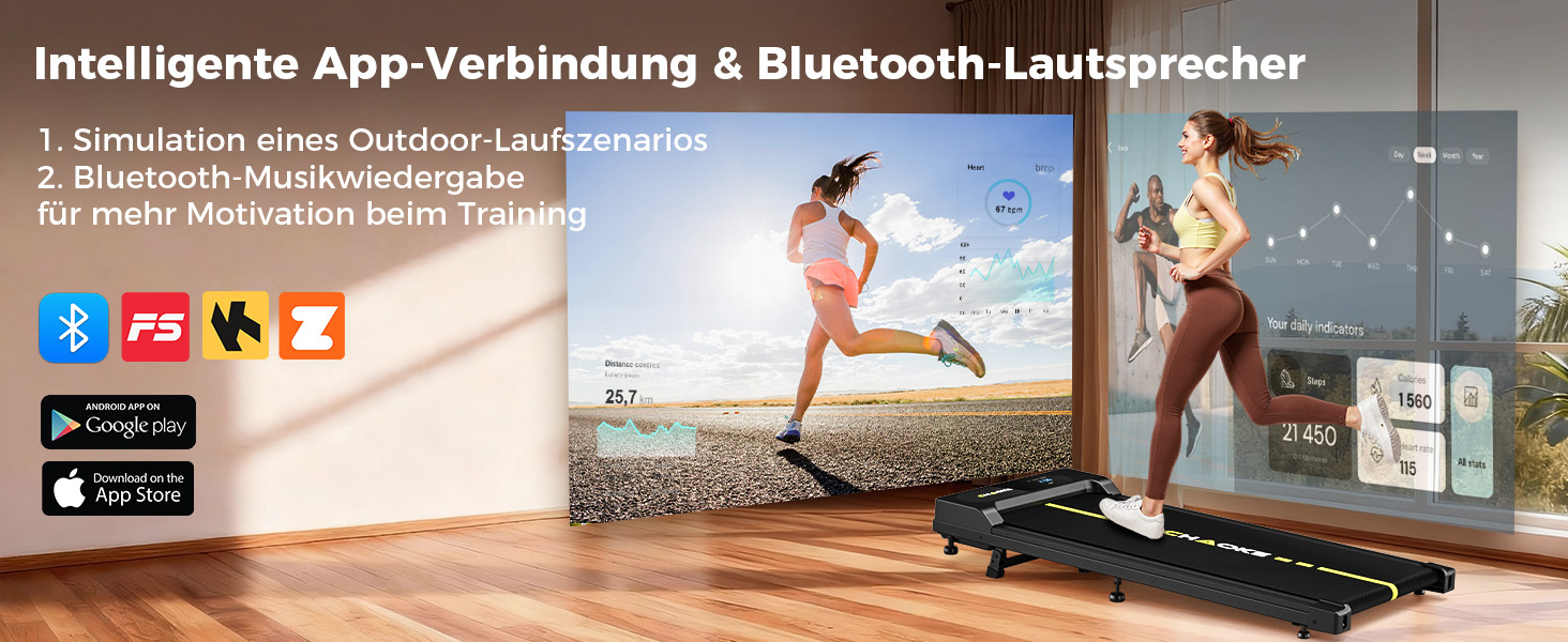 Walking Pad CHAOKE: біговий доріжка для дому з регулюванням швидкості 1-10 км/год, нахилом 9%, потужністю 2.75HP, вбудованими колонками та керуванням через додаток, до 160 кг, чорно-жовта, без встановлення, 2026