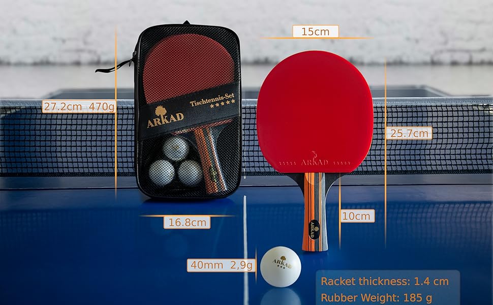 Набір для настільного тенісу ARKAD [Преміум] • Комплект з ракетками, м'ячами та чохлом • Набір для настільного тенісу з міцним хватом (2 шт.)