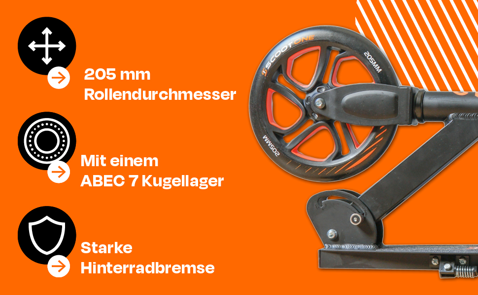 Алюмінієвий самокат S 1 / S 2 – регульований по висоті, ABEC 7, помаранчевий