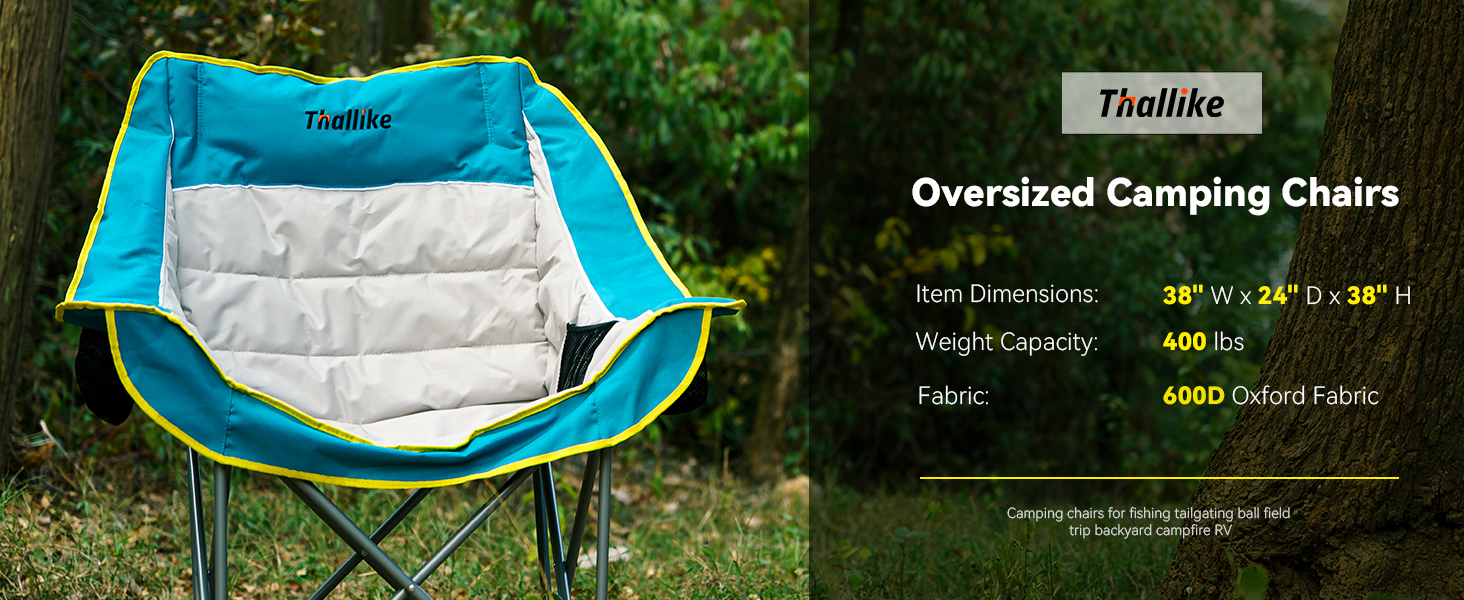 Великий складаний стілець для кемпінгу Thallike, XL, з підлокотниками, для дорослих, блакитний