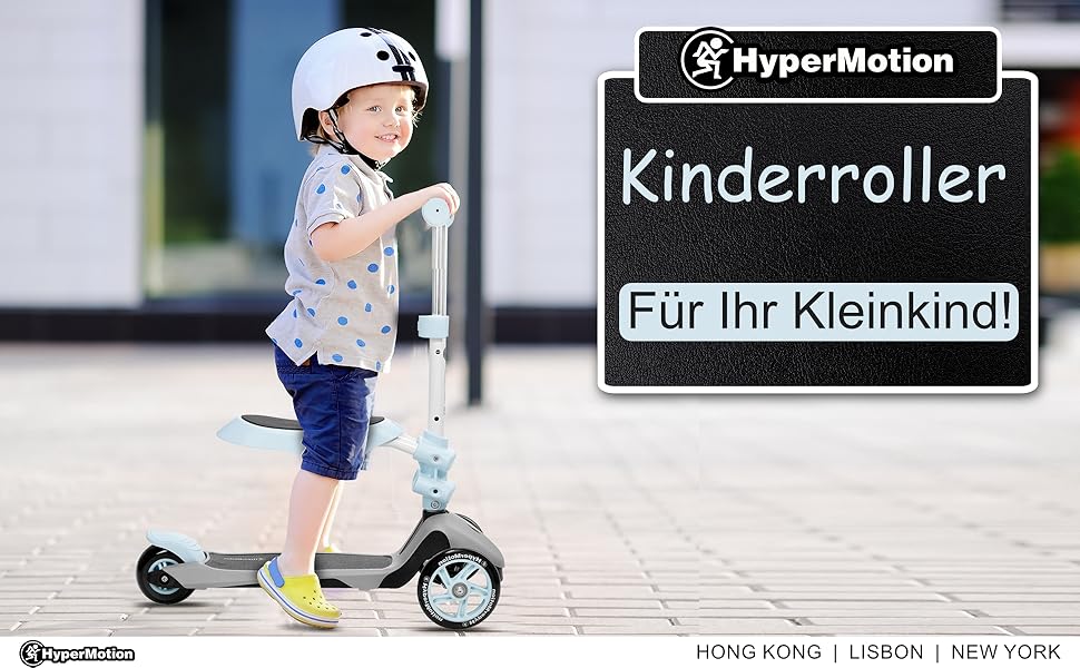 Самокат дитячий Kinderroller HyperMotion 3в1 блакитний: самокат, біговел, літній транспорт для дівчаток та хлопчиків