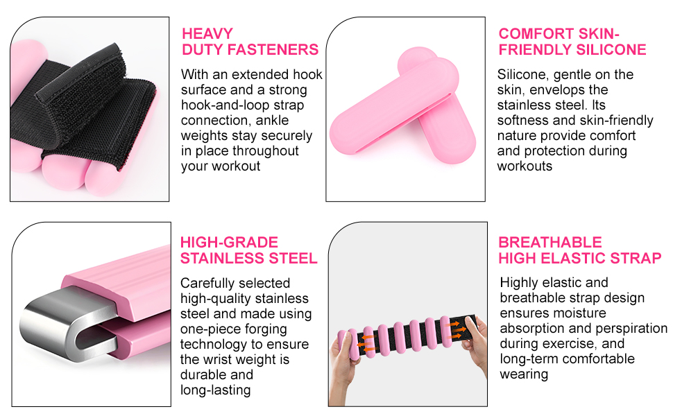 Набір вантажів для зап'ястя та щиколоток (2 шт по 0,5 кг) для фітнесу, йоги, танців, пілатесу, рожеві