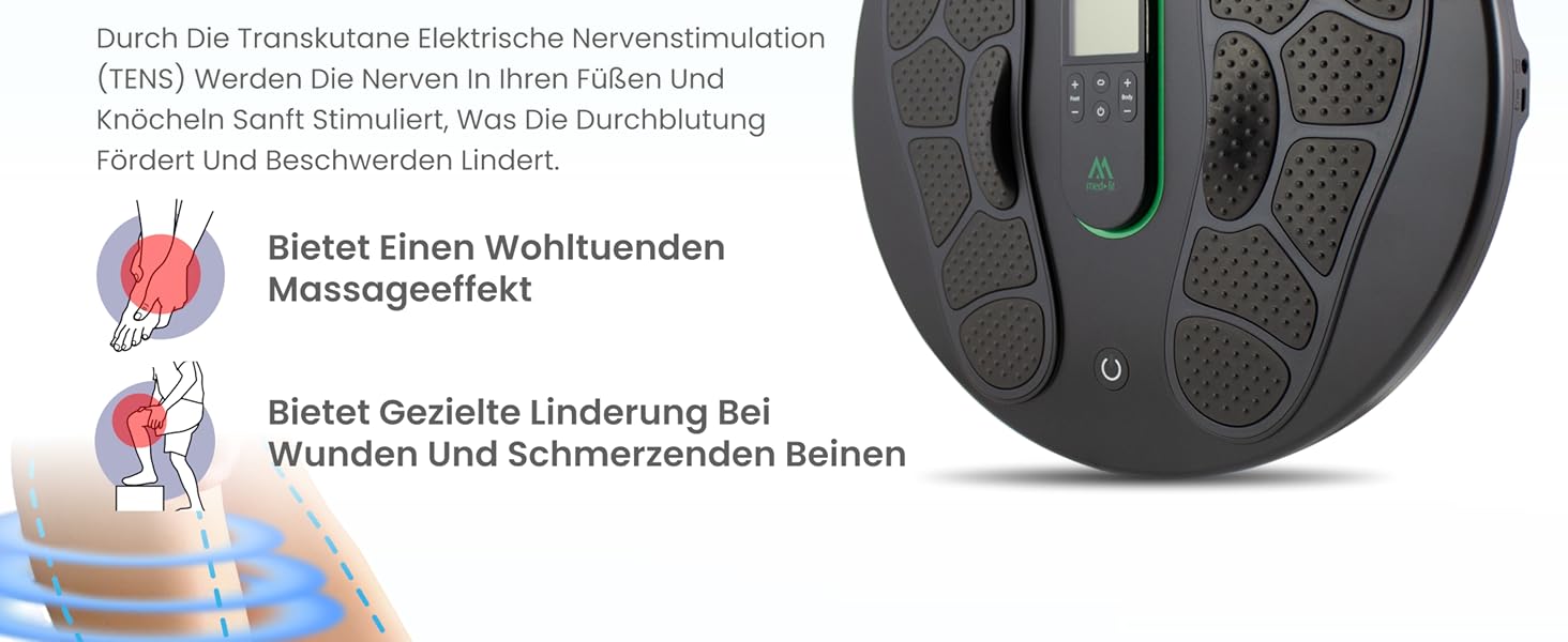 Масажер для ніг TENS та EMS Medi-Boost | Зменшує набряки, Plantarfasciitis, артрит, болі в ногах та спині | Медичний сертифікат