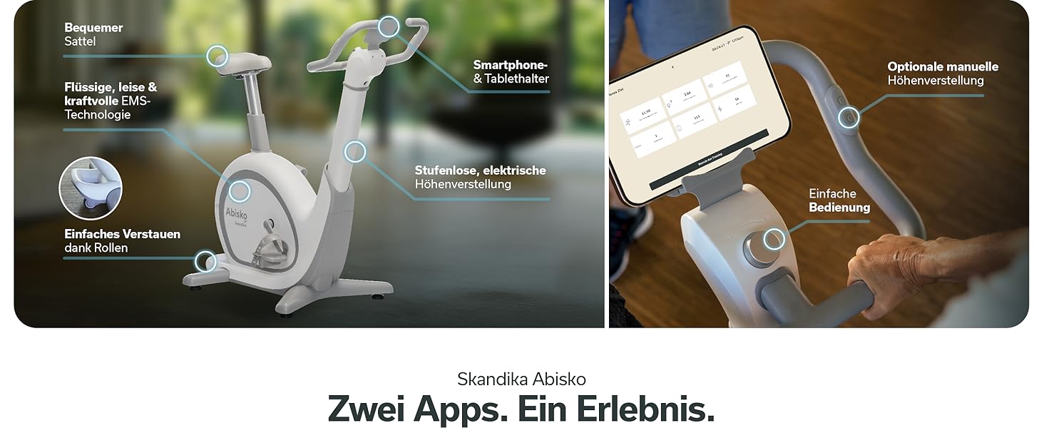 Skandika Ergometer Abisko Рожевий: Електричний велотренажер з EMS-опором, керуванням через додаток, автоматичним регулюванням сидіння та керма, 36 рівнів опору | Для дому