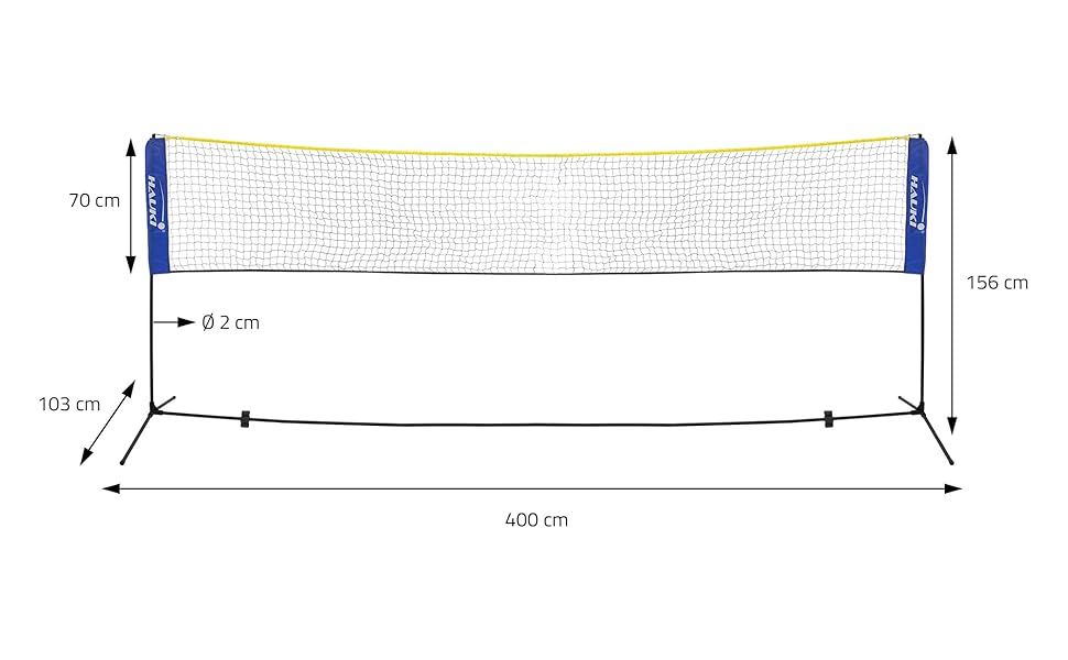 Сітка для бадмінтону Hauki, Тенісна сітка 400 см/500 см, Чорний/Синій, H156 см, Набір сіток для бадмінтону, 3 шт. Бадмінтон, Сумка для транспортування, Міцна залізна рама, Портативна волейбольна сітка, Тренувальна сітка для приміщень і на вулиці Blue 400 см