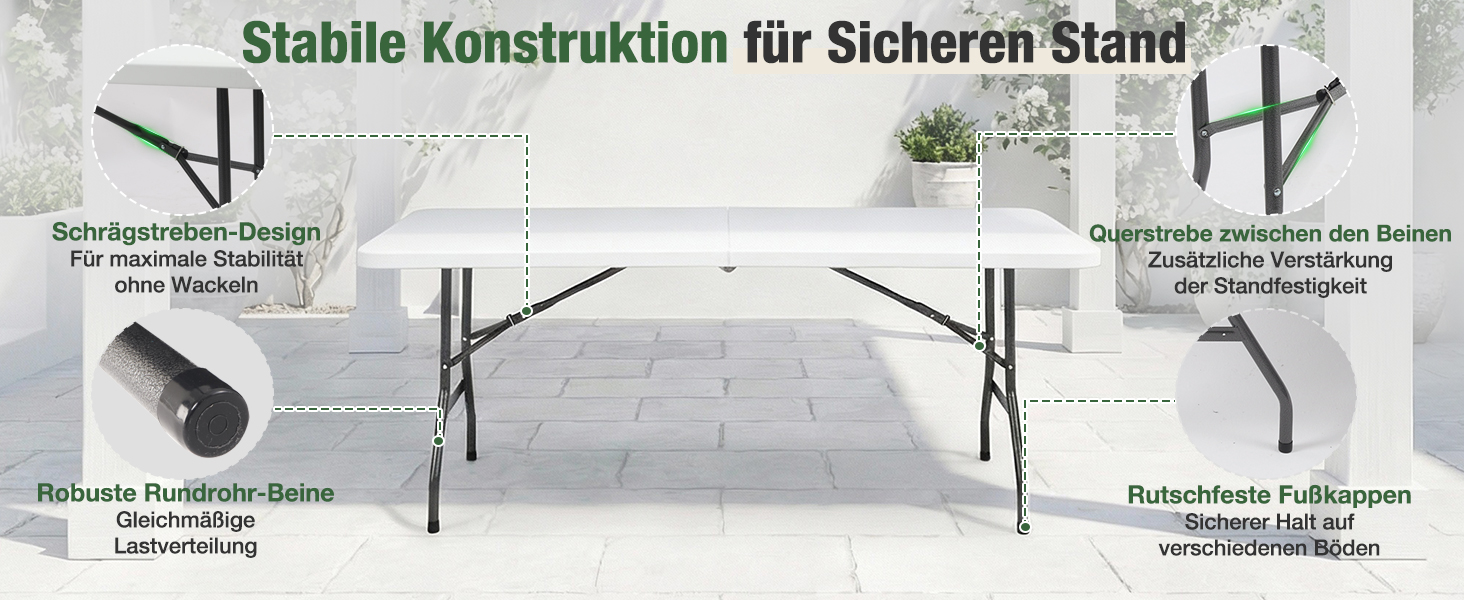 Складний стіл Sekey Buffettisch 152x70 см для кемпінгу, саду, тераси, балкону (білий) на 4 особи