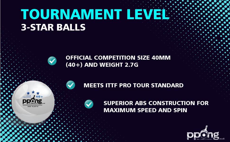 PPONG Набір тенісних кульок для настільного тенісу – 24 шт. – 3 зірки, 40+ Pro ABS, білі – високопродуктивні кульки для гри в приміщенні та на вулиці
