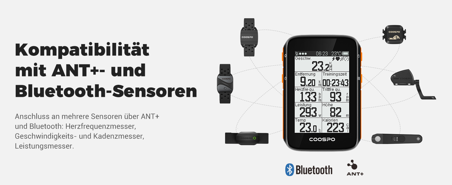 Велокомп'ютер COOSPO BC200 GPS, Bluetooth 5.0 ANT, 2.4