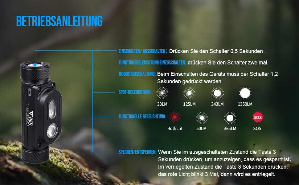 Ліхтар налобний LED TrustFire MC18, 1200 люмен, водонепроникний, 5 режимів, з регульованим наголов'ям (червоний)