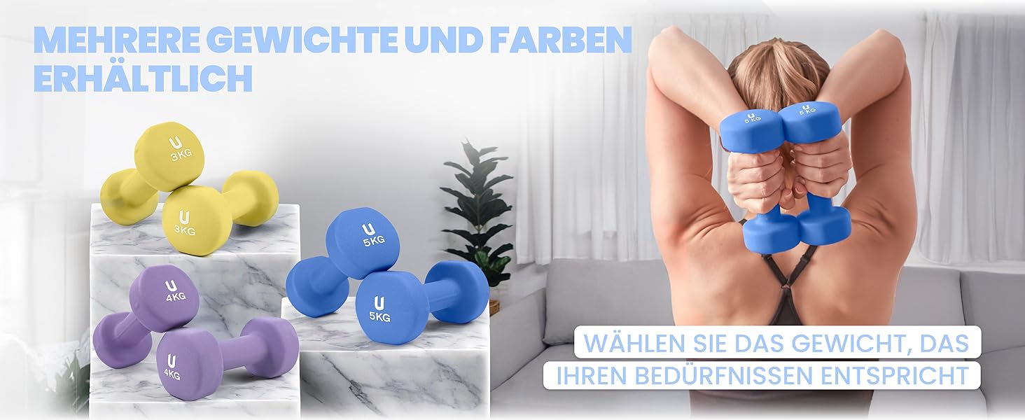 Гантелі неопренові Unycos 2 шт. 1-10 кг, короткі, антиковзаючі, для фітнесу, силових тренувань, пілатесу, дому (#07 Синій, 2 x 5 кг, круглі)