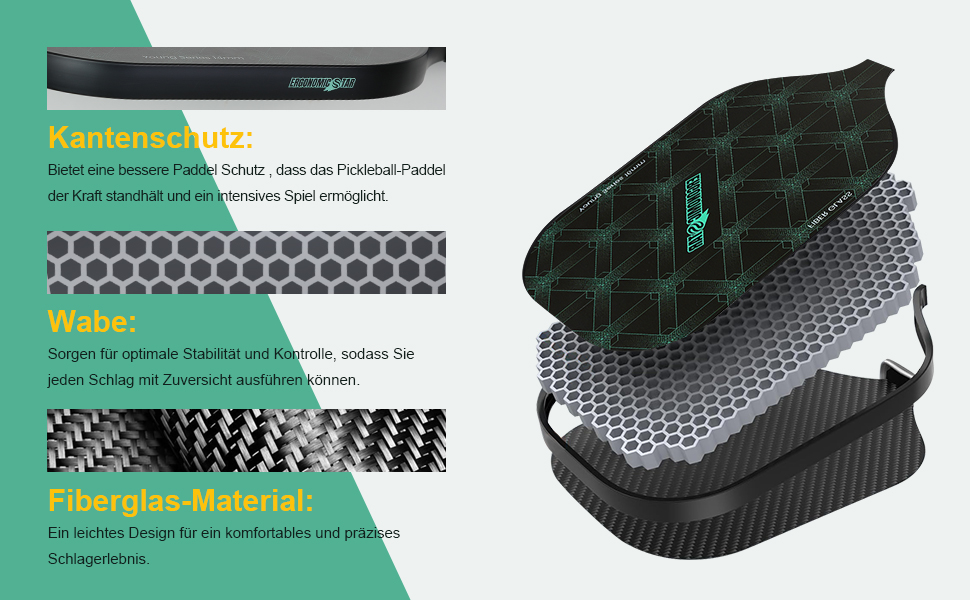 Набір для піклболу Ergonomicstar: фібергласові ракетки, 4 м'ячі, сумка, захист, легкі ракетки для початківців, для гри в приміщенні та на вулиці, чорний