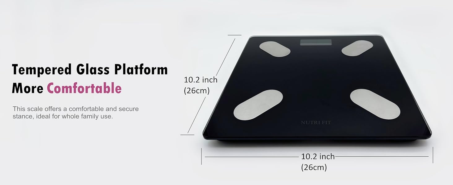 Вага NUTRI FIT для вимірювання жиру в тілі, розумна персональна вага з цифровим дисплеєм, вимірювання BMI, жиру, м'язів, води, склад тіла, LCD-дисплей, 150 кг, 26x26 см, чорний