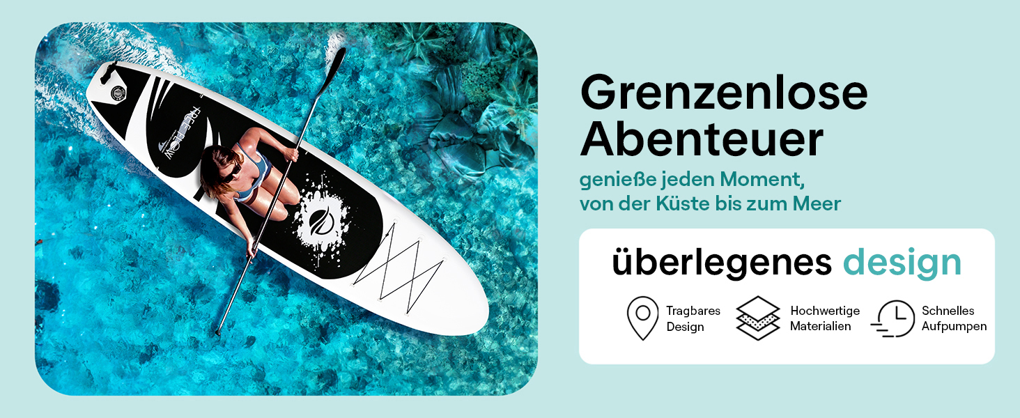 Надувний SUP СерeneLife Stand Up Paddling Board: комплект з веслом, насосом та сумкою. Touring SUP для дітей та дорослих, чорно-сірий, 155 кг.