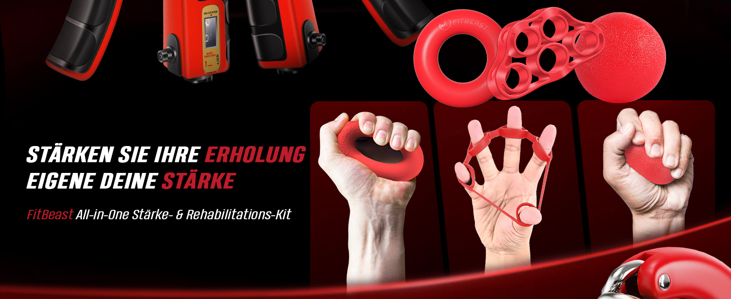 FitBeast Набір для тренування рук (5 шт.): підручники для підручників, фінгердехнери, м'яч для хвата, м'яч для зняття стресу. Колір: бордовий