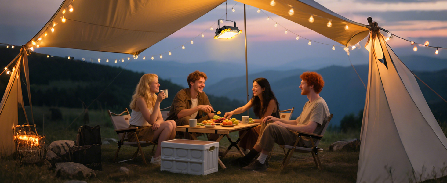 LED прожектор на акумуляторі CLV 200W, 20000mAh, IP66, вологостійкий, 4 режими, 2 рівні яскравості, для кемпінгу, USB, сонячна панель, для будівництва, жовтий