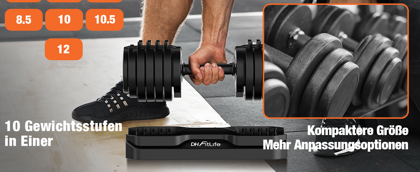 Набір регульованих гантелей DH FitLife 10 в 1 (12кг x 2), розбірні гантелі з 10 рівнями ваги від 2,5 до 12 кг