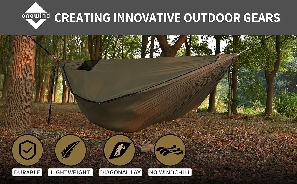 Гамак Onewind Premium 11' для кемпінгу з москітною сіткою та ременями для дерев, 335x162 см