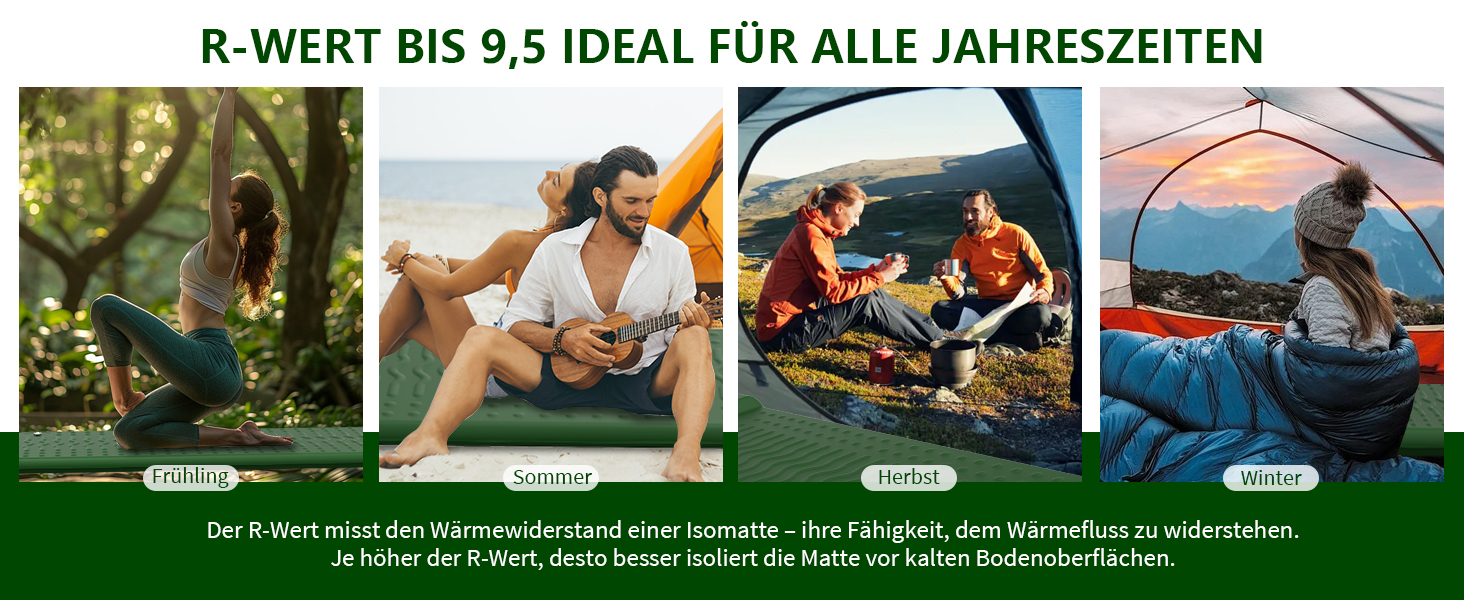 Каремат для кемпінгу HiiPeak Isomatte R-Wert 9.5 з подушкою, ізольований, для зими та літа, зручний, зелений