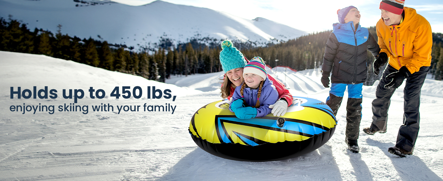 Надувний сніговий тюб зі стропом, 47-49-68 дюймів. Міцний корпус, морозостійкий матеріал. Для зимових розваг дітей та дорослих