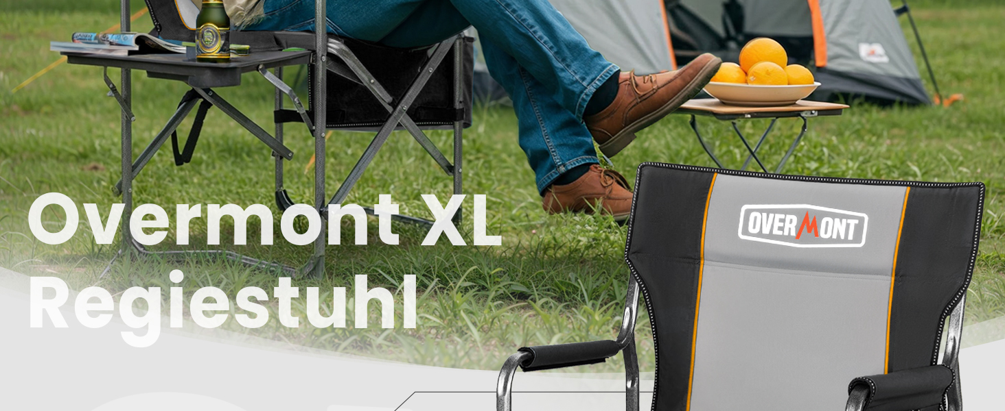 Крісло для кемпінгу OVERMONT: складне, з підспівателем та сумкою-холодильником - до 180 кг, чорне