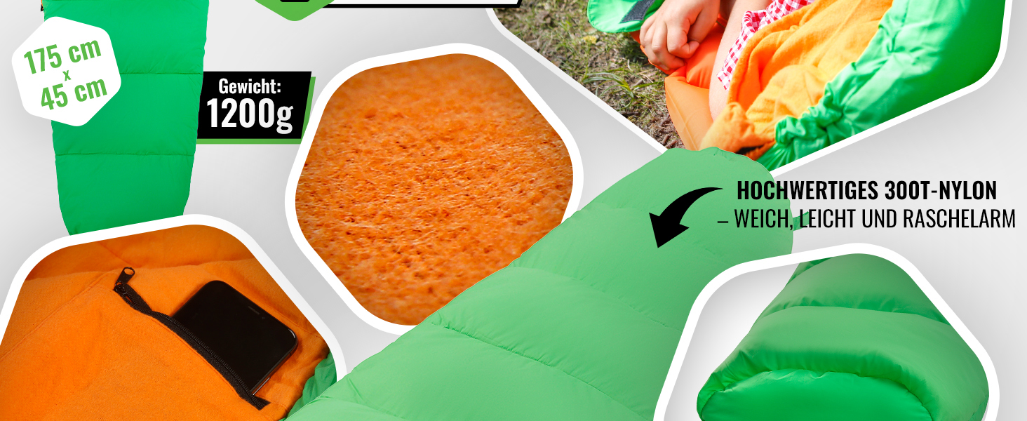 Дитячий спальний мішок MOUNTREX® - 175x70x45 см, бавовна. Підходить для подорожей, кемпінгу та відпочинку на природі. Легкий та компактний, зручний як рюкзак.
