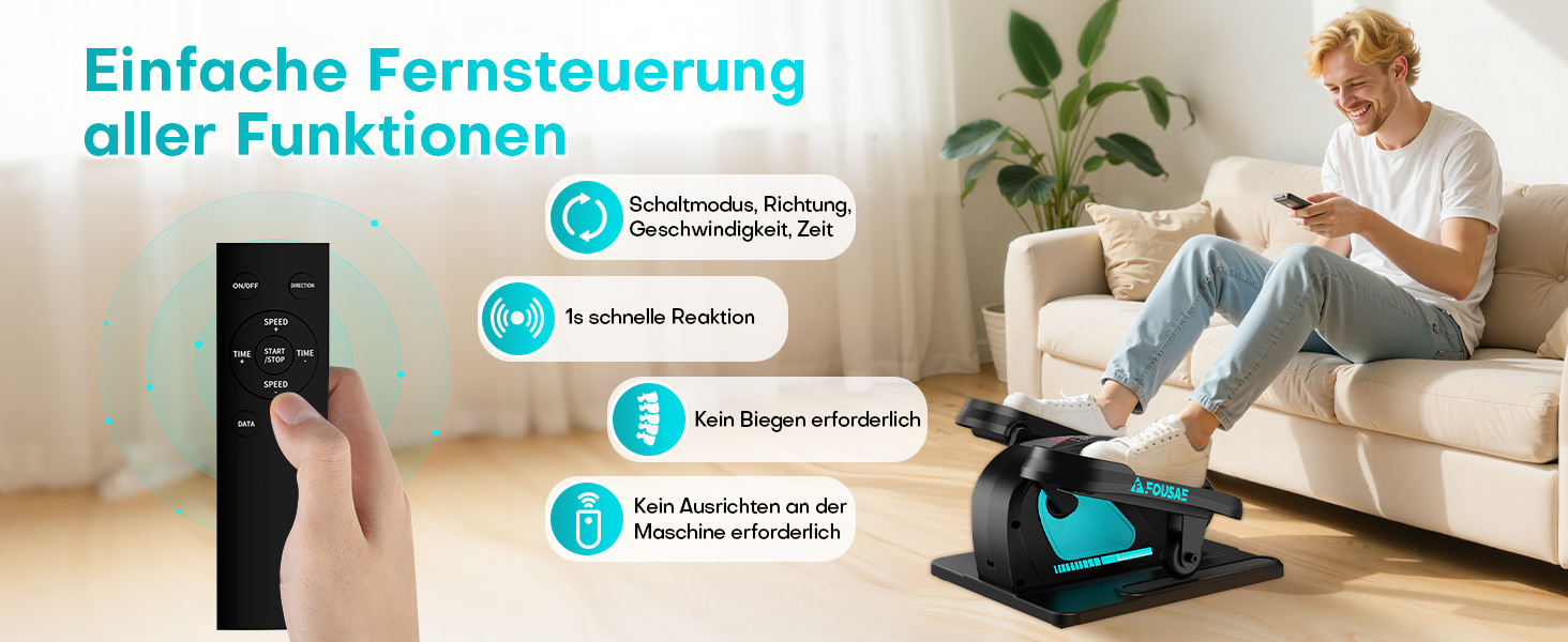 Еліптичний тренажер під стіл для дому, 2 в 1 електричний крос-тренажер з 15 швидкостями та 3 автоматичними режимами, педальний тренажер для літніх людей з пультом дистанційного керування, тихий та портативний тренажер для ніг, синій, 15 швидкостей + 3 автоматичні рівні