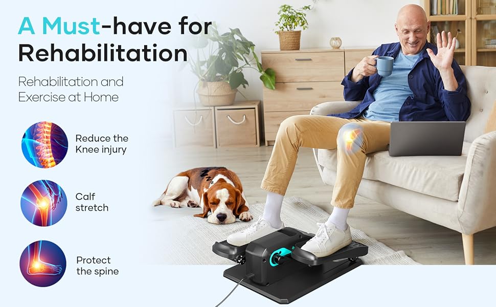 Еліптичний тренажер під стіл, тихий, моторний тренажер для ніг з інтелектуальним пультом керування, 12 швидкостей, ручні програми, Auto/3 автоматичні програми, LCD-дисплей