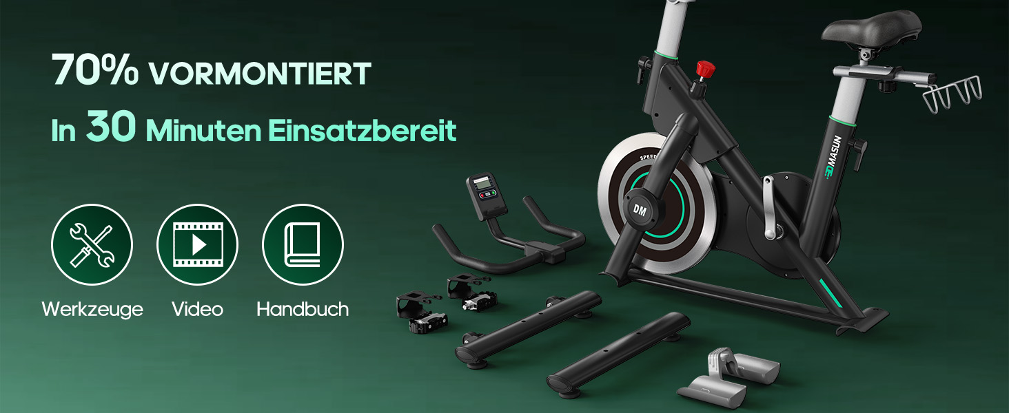 Ергометр DMASUN для дому з регульованим магнітним опором, стійкою для гантелей, важким маховиком, LCD-монітором, регульованою висотою, фітнес-велосипед до 180 кг, зелений [2026 Модель]