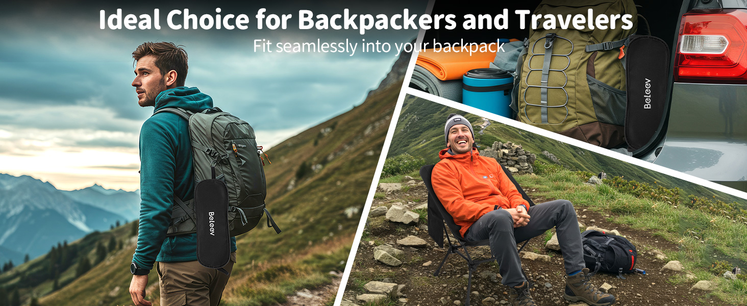 Зручний складаний стул для кемпінгу BeLeEv з 2 кишенями, легкий та компактний, для відпочинку на природі, риболовлі, фестивалів, трекінгу та пляжу