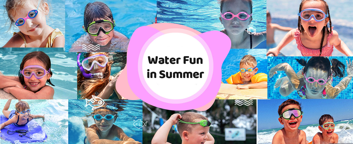 Дитячі окуляри для плавання Vvinca з носовими затискачами, широким кутом огляду, захистом від запотівання та UV-фільтром, водонепроникні, для дітей 3-14 років, рожеві та блакитні