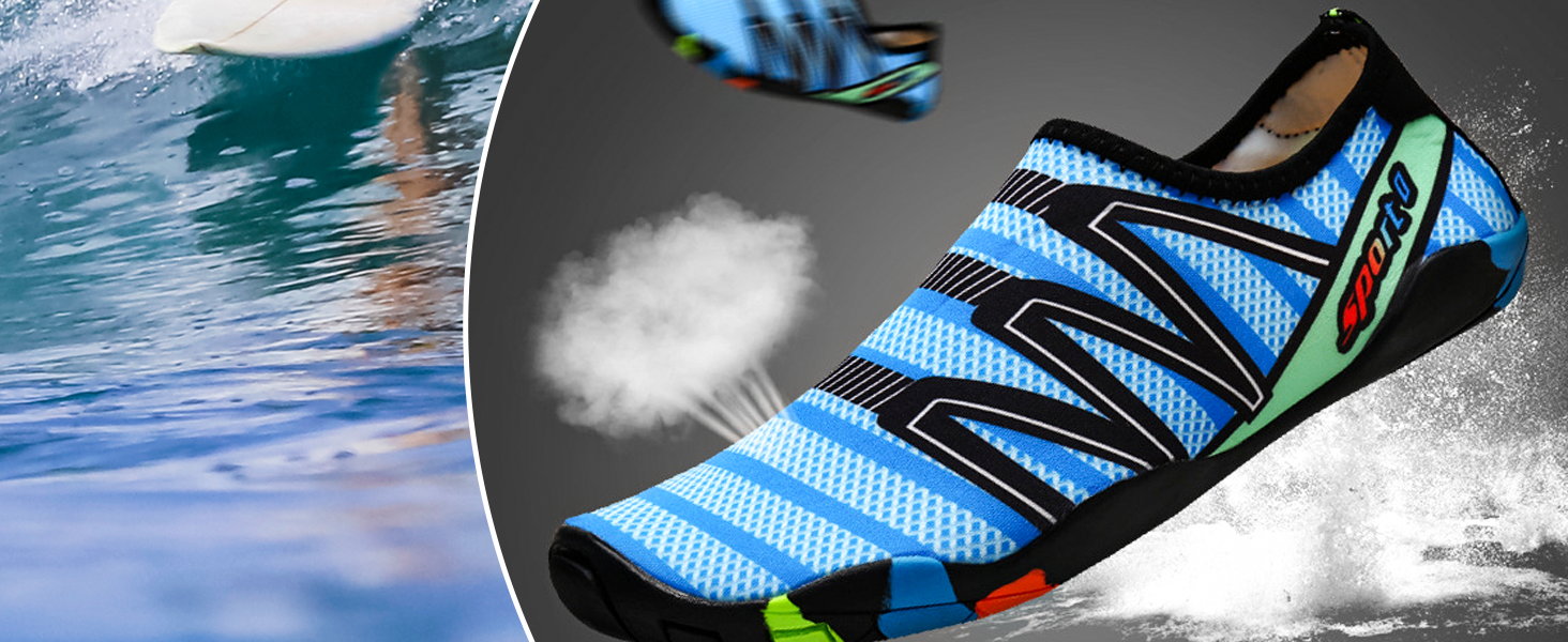 Водні черевики для плавання та серфінгу: чоловічі та жіночі, антиковзаючі, швидковисихаючі, розмір 36-45, колір блакитний
