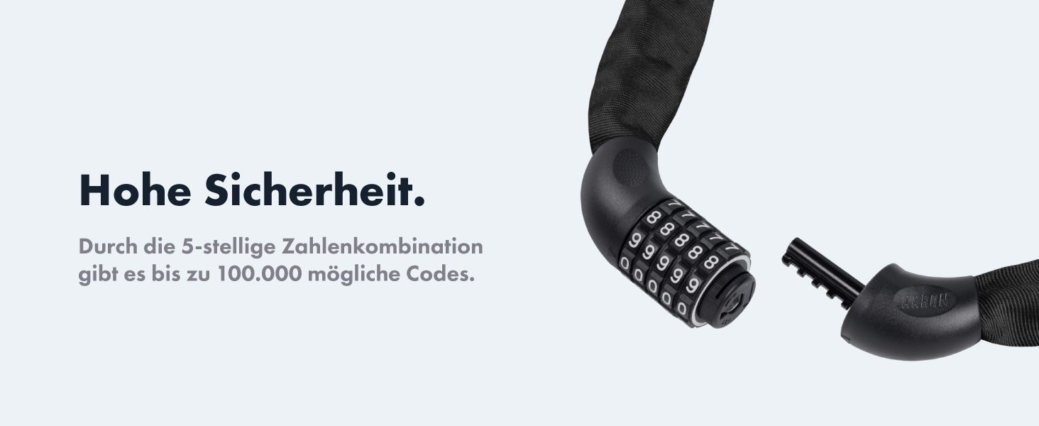Замок для велосипеда AARON Lock One: стале ланцюгове замкнення з 5-значним кодом, висока безпека, для електровелосипеда, гірського, трекінгового, туристичного та шосе́йного велосипеда, чорний