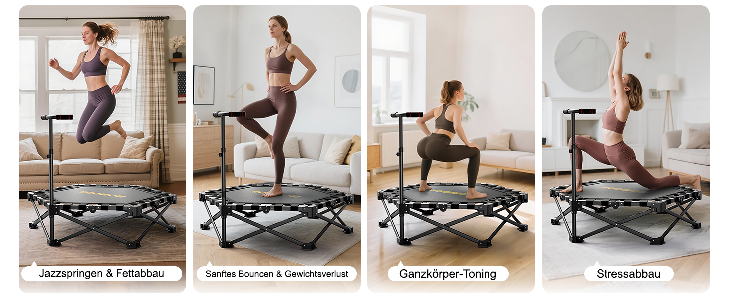 Трамплін для фітнесу MOMODA складний, діаметр 106 см, чорний. Зручний для занять вдома, підходить для дітей та дорослих.