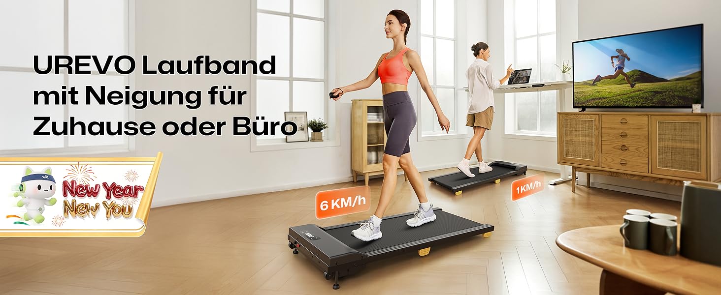 Бігова доріжка для дому з нахилом 9%, Walking Pad з 6-точковою амортизацією, 1-6 км/год, 2.5 к.с., чорна. Для дому/офісу з пультом ДУ