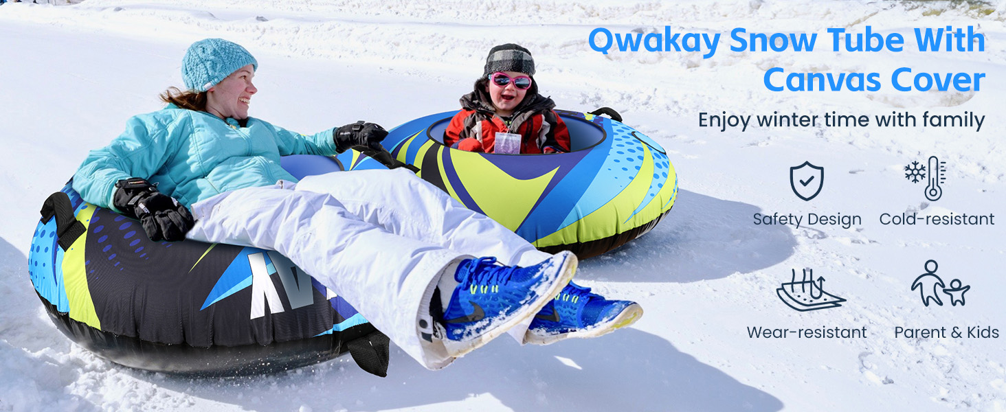 Надувний сніговий тюб зі стропом, 47-49-68 дюймів. Міцний чохол, зносостійкий та морозостійкий матеріал. Зимовий спорт для дітей та дорослих
