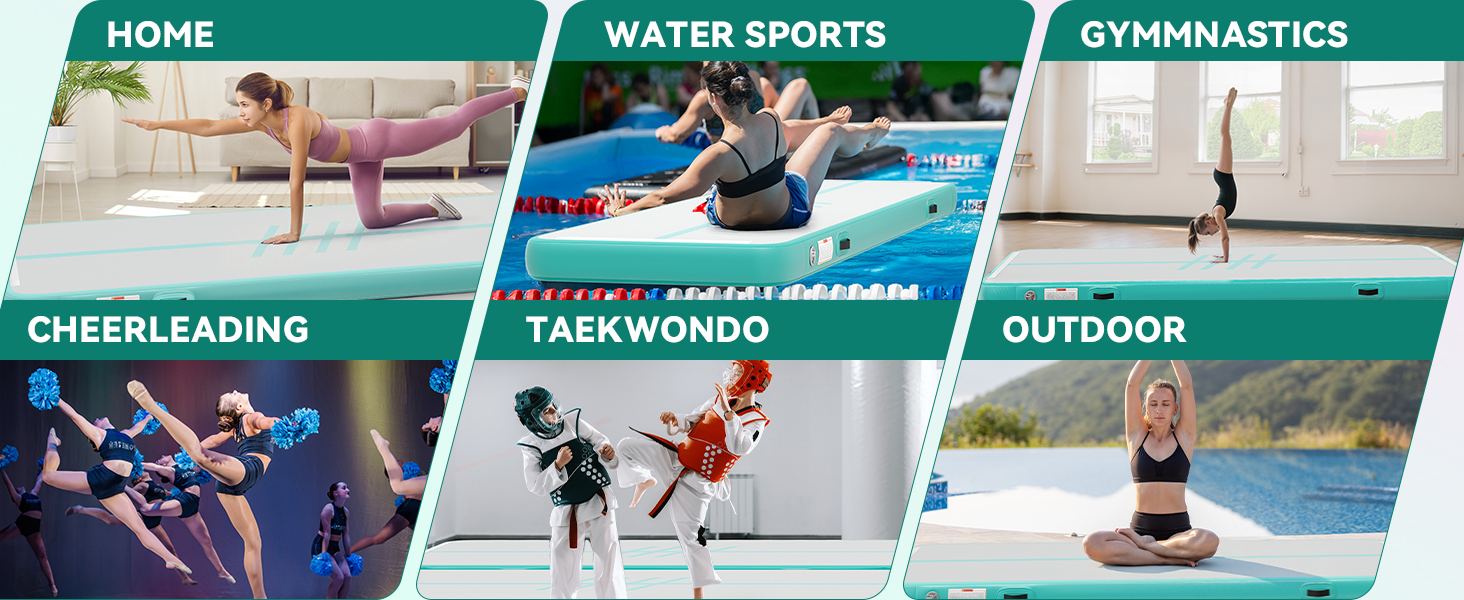 Мата для гімнастики DWVO Air Matte з повітряною помпою, 4м, з боковинами з карбону, зелена