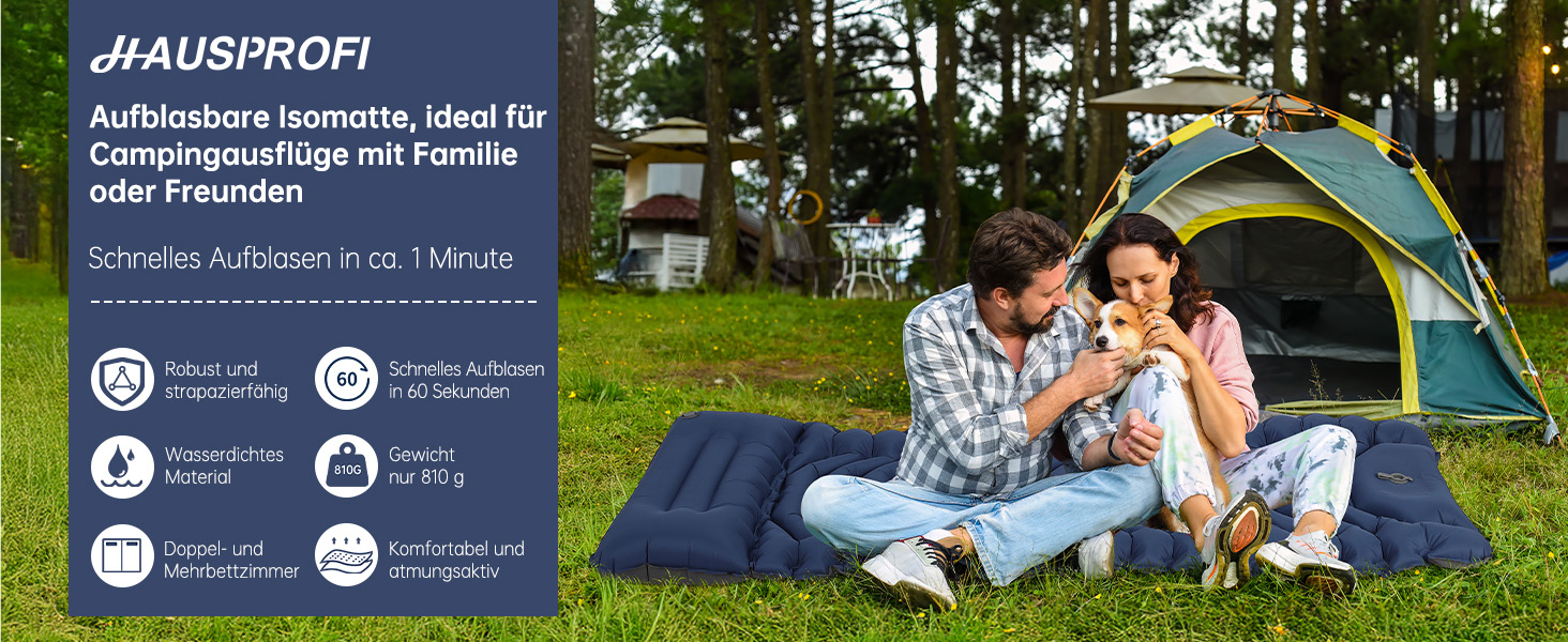 Килимок для кемпінгу Hausprofi Isomatte: ультралегкий надувний матрац з насосом та подушкою для відпочинку на природі