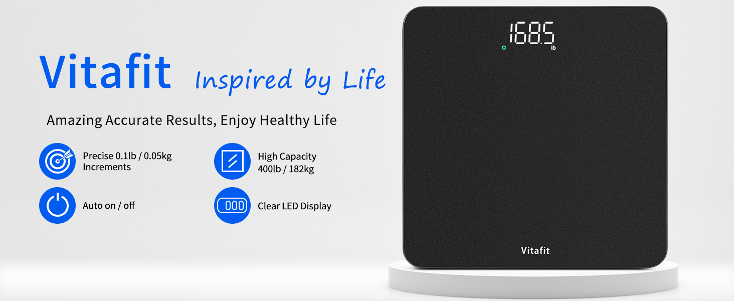 Розумні електронні ваги Vitafit з Bluetooth та визначенням BMI, смарт-ваги для контролю ваги та складу тіла з додатком, протиковзна платформа, сріблясто-чорні