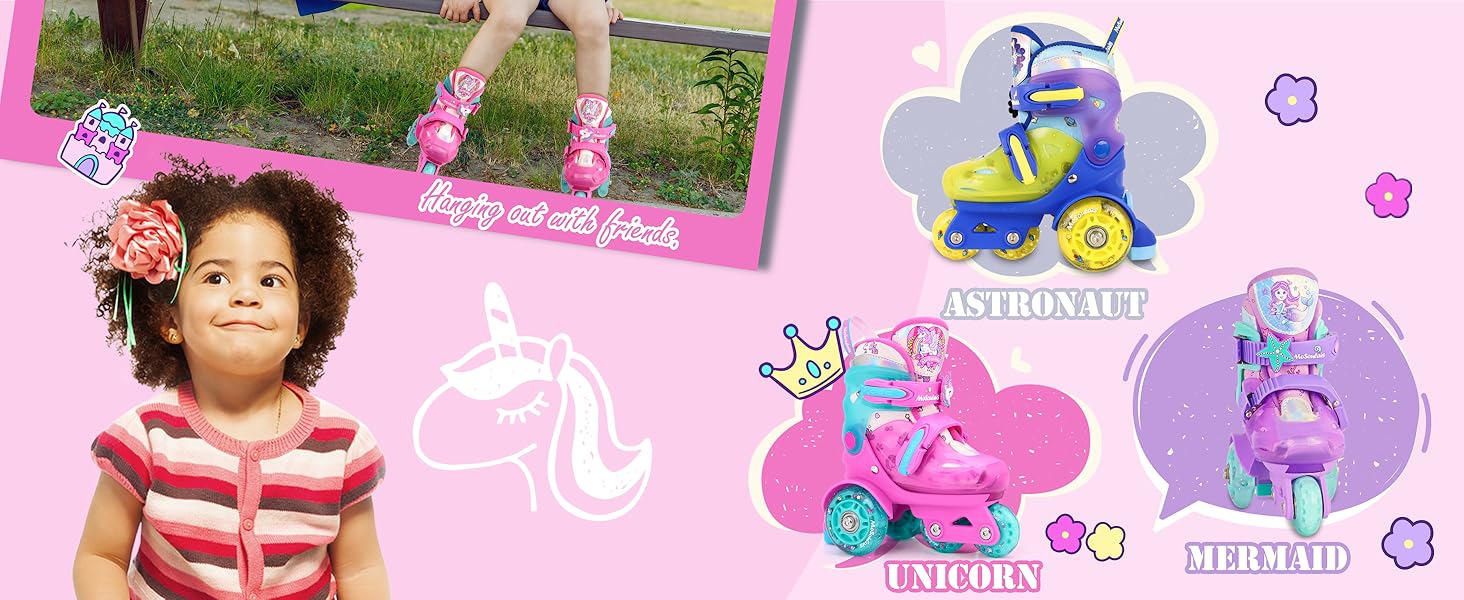 Дитячі ролики Kinder Einhorn для дівчаток та хлопчиків, з підсвічуванням, регульовані, 4 розміри, для початківців, подарунок