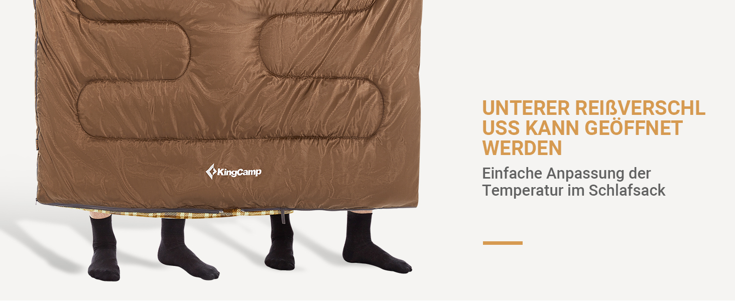 Спальний мішок KingCamp для 2 осіб з фланелі, зимовий, теплий, 3-4 сезони, з 2 подушками, для кемпінгу та відпочинку на природі, синій