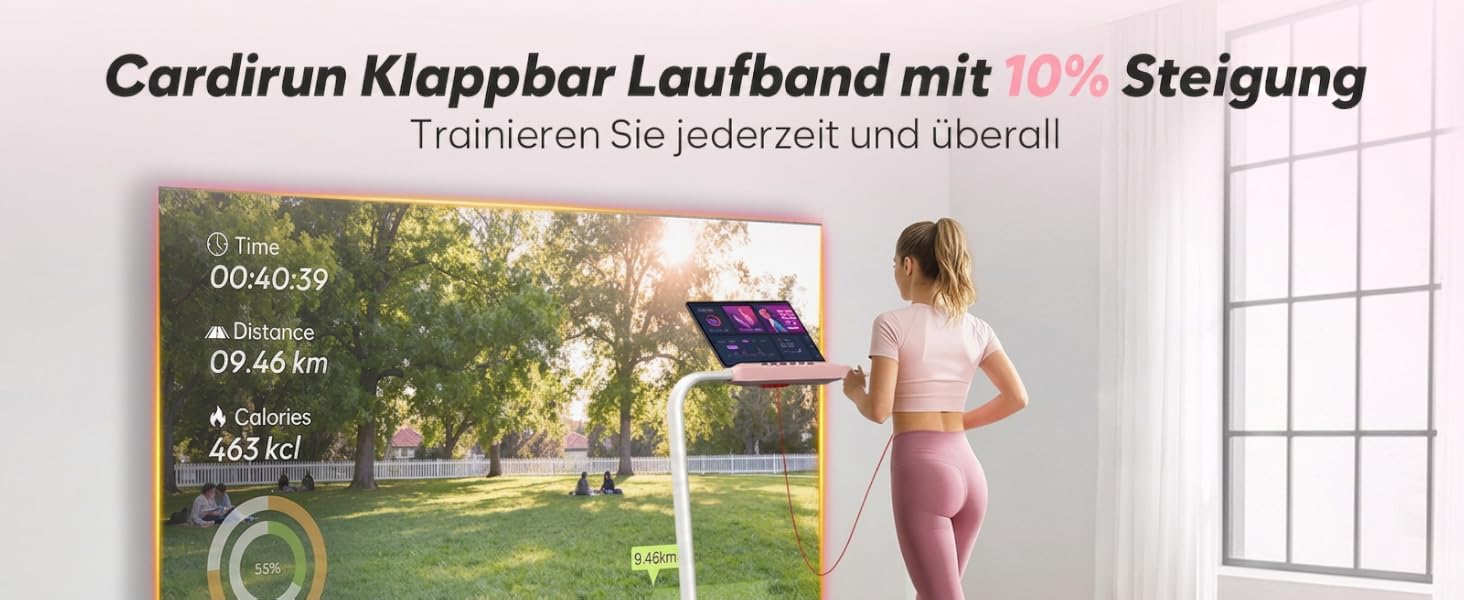 Складана бігова доріжка Cardirun 6-в-1 для дому та офісу з нахилом 10%, двигун 3.0 л.к., швидкість до 10 км/год, до 150 кг, LED-дисплей та підтримка APP