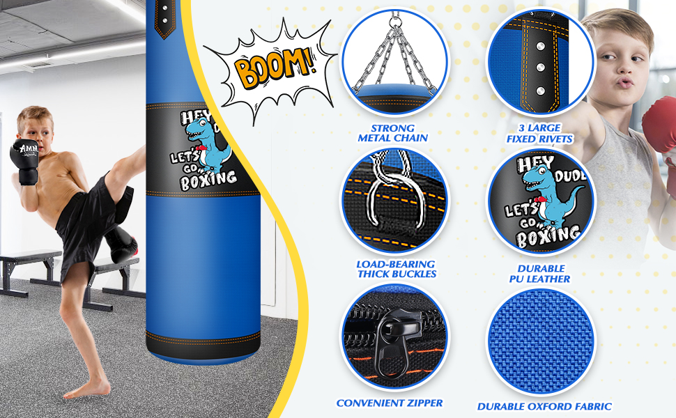 Дитячий боксерський мішок з підвіскою та рукавичками (блакитний, без наповнювача)