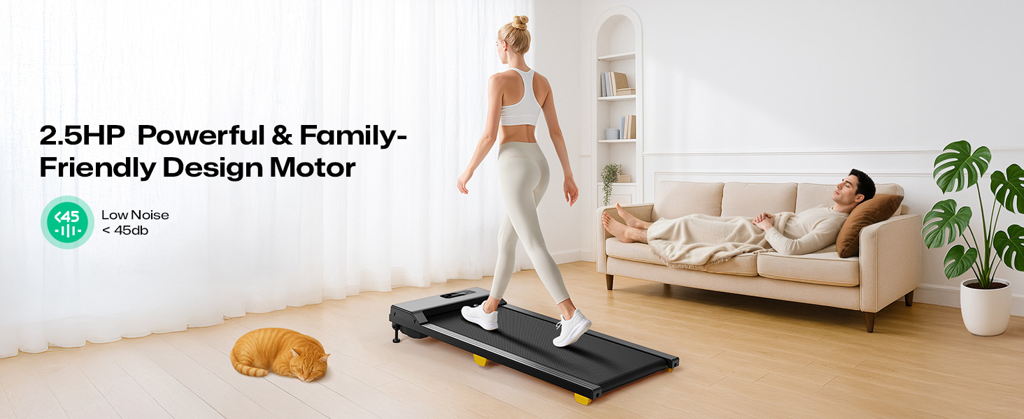 UREVO Walking Pad - біговий килимок з регулюванням нахилу 9%, тихий, з амортизацією, 2.5 к.с., для дому/офісу, з пультом, без монтажу, чорний