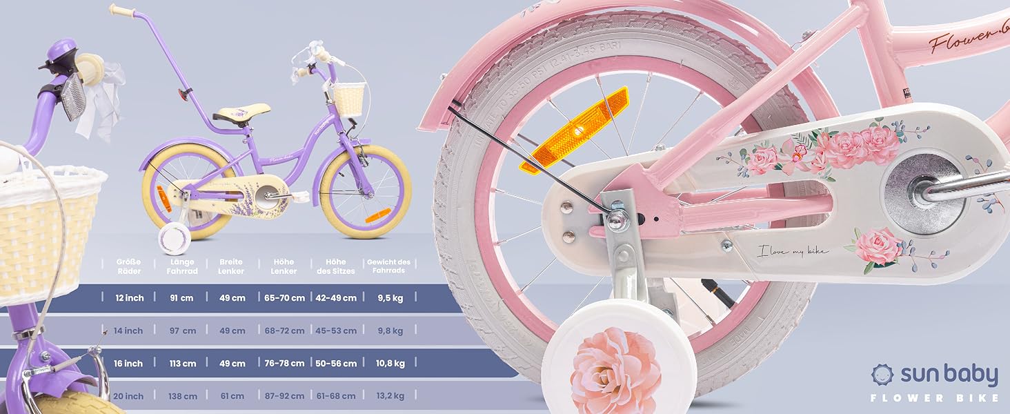 Велосипед Sun Baby Bicycle Flower, колеса на вибір, зі штангою, 2-6 років