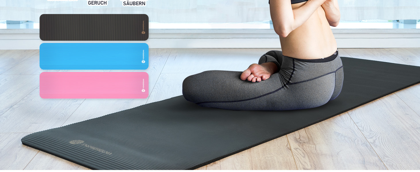 Килимок для йоги TASHIDROLMA Thicker, NBR Yoga Mat Non-Slip з ременем для перенесення, для гімнастичного килимка, фітнес-мату, спортивного килимка, тренувального килимка, товщина 1см (183x61см) (чорний)