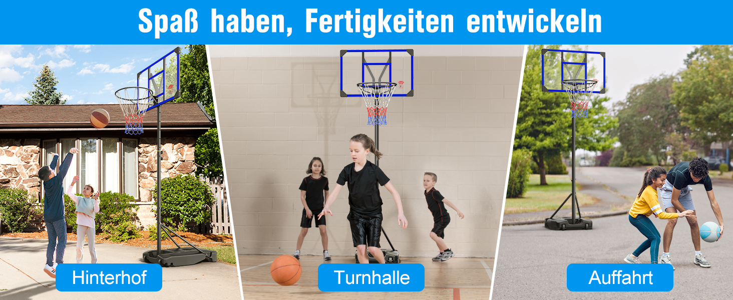 Баскетбольний кошик Outdoor зі стійкою, регульована висота 147-260 см, міцна задня стінка 82x53 см, збільшений діаметр основи та колеса, для гри в приміщенні та на вулиці (Блакитний)