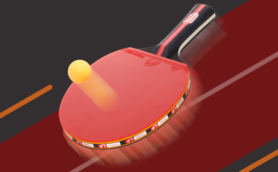 Ракетки для настільного тенісу, Amaza Professional Table Tennis Set, 2 ракетки для настільного тенісу 3 м'ячі для настільного тенісу для любителів, початківців, експертів (7 шарів деревини тополі Висока еластична губка 2 мм) Червоний